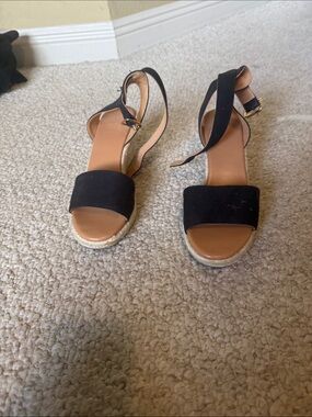 J. Crew Black Espadrille Slingback Wedges